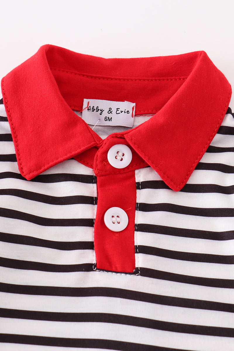 Valentine's day character applique stripe boy romper